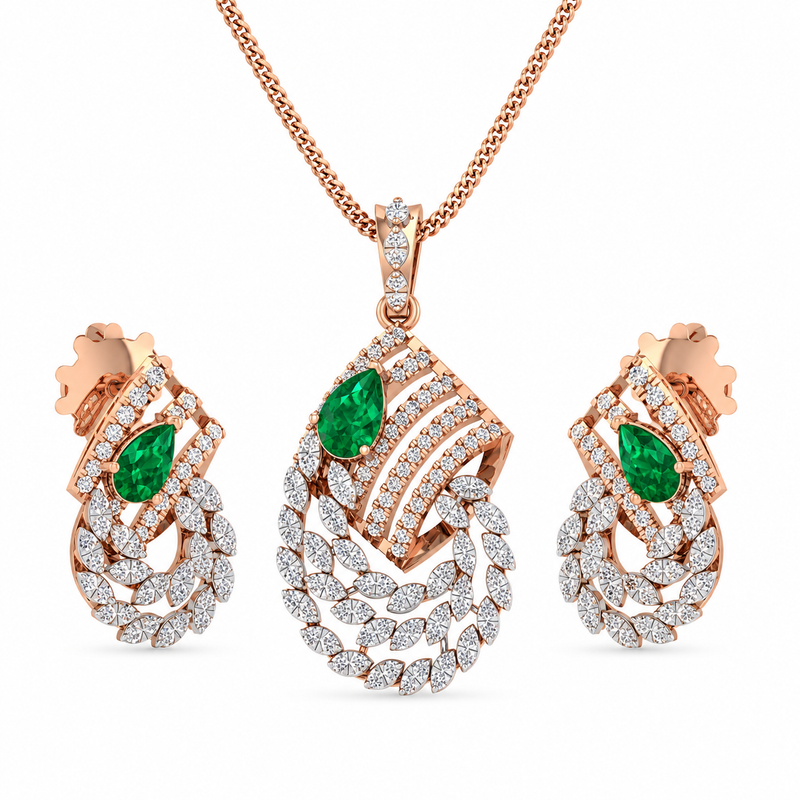 Royal Emerald Rose Gold Pendant Set