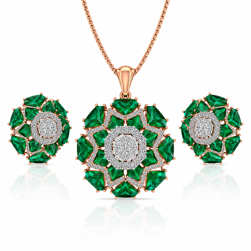 Royal Emerald Floral Pendant Set