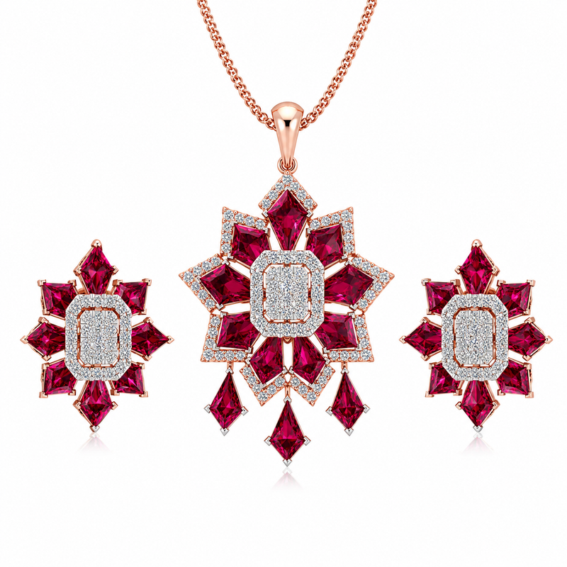 Ruby Red Royal Star Pendant Set