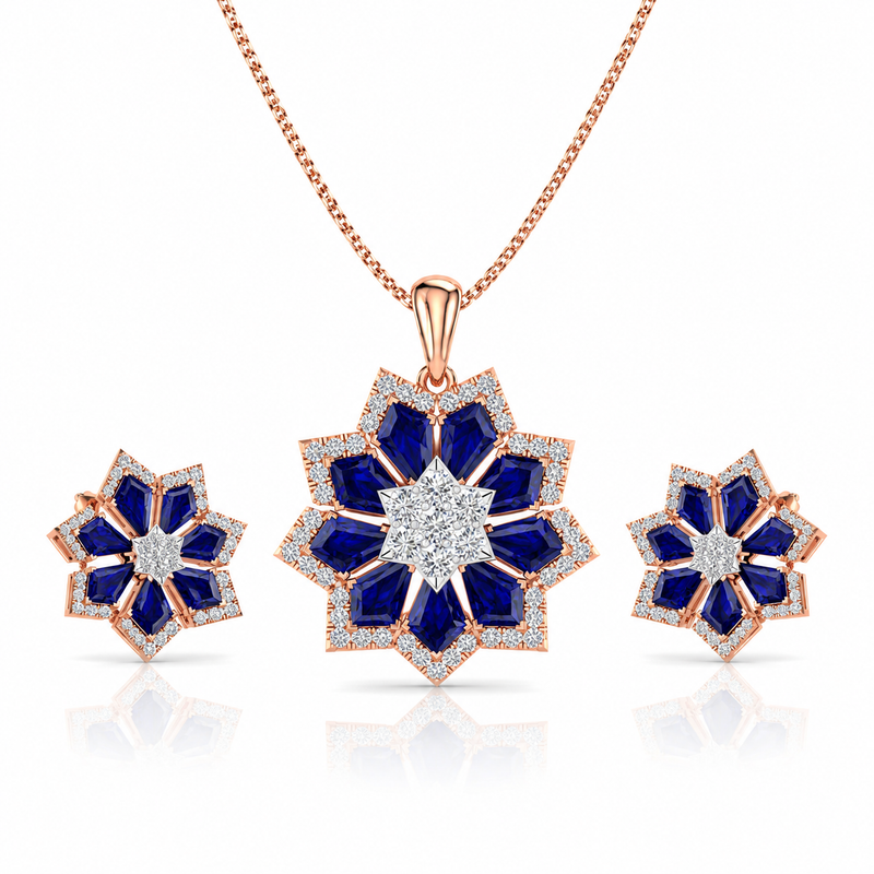 Royal Blue Floral Star Pendant Set
