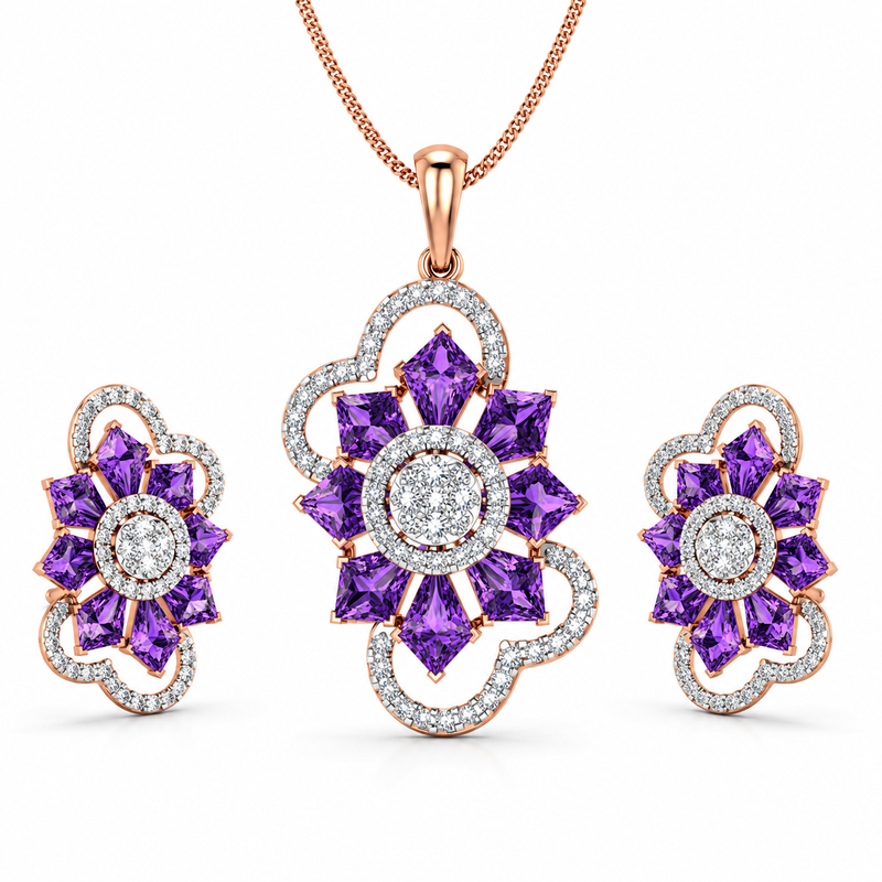 Royal Purple Floral Pendant Set