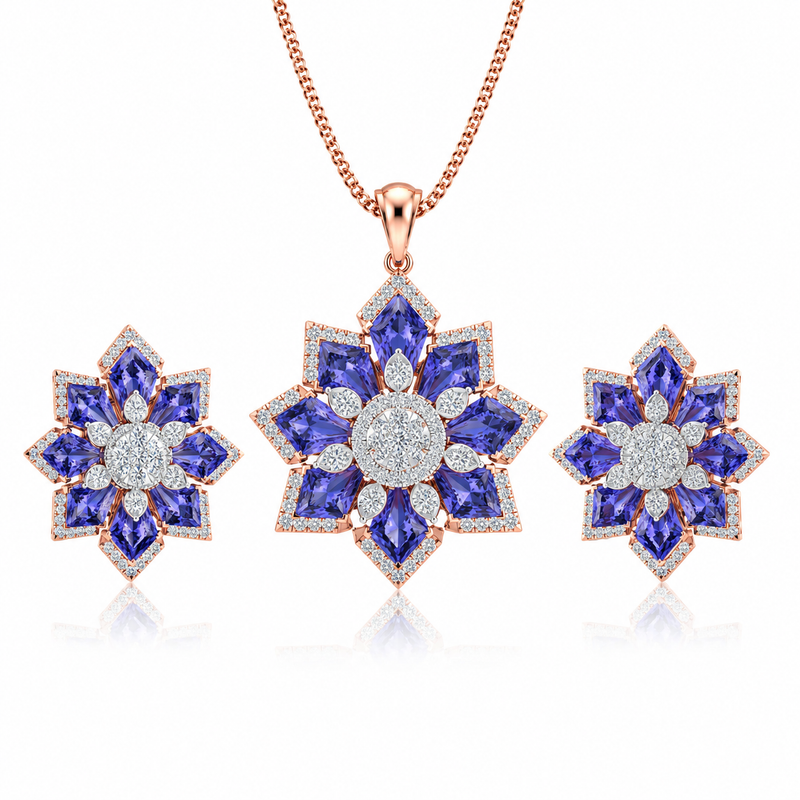 Royal Sapphire Floral Pendant Set