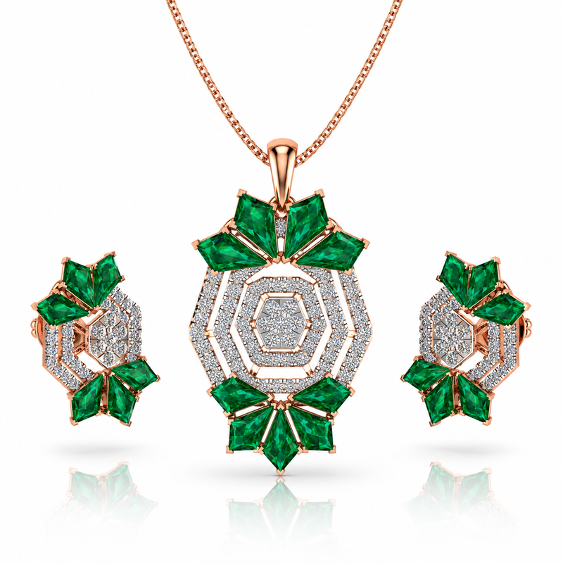 Royal Emerald Hexagon Pendant Set