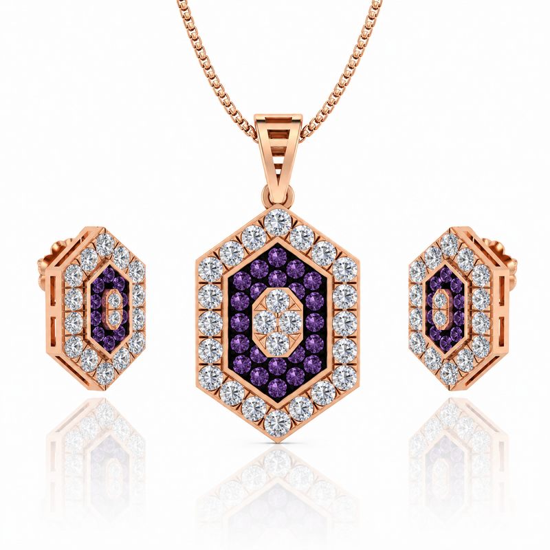 Royal Purple Hexagon Pendant Set