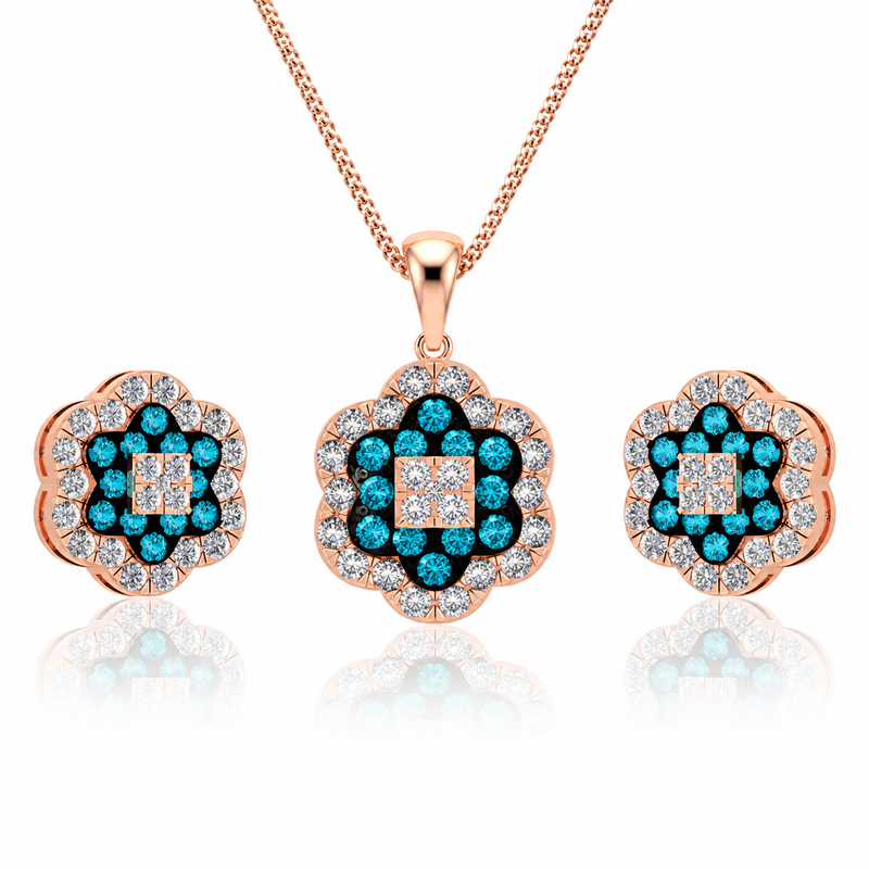 Rose Gold Aqua Floral Pendant Set
