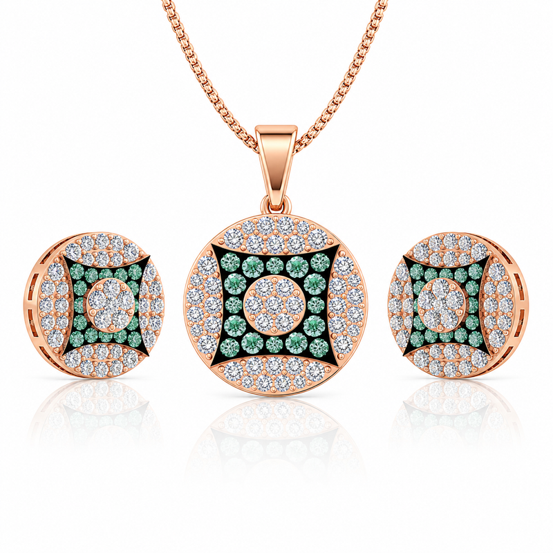 Royal Emerald Halo Pendant Set