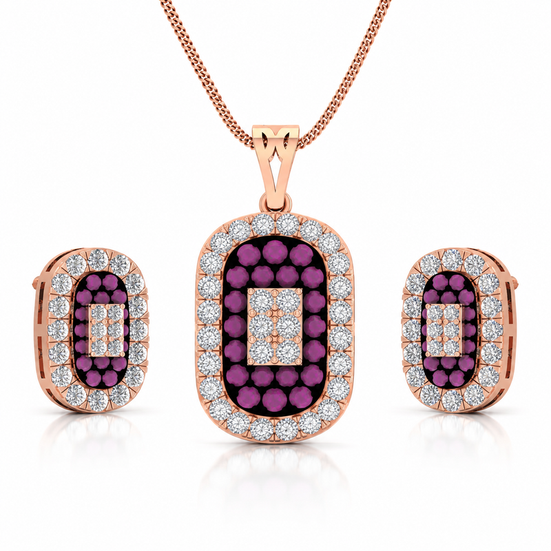 Royal Ruby Halo Pendant Set
