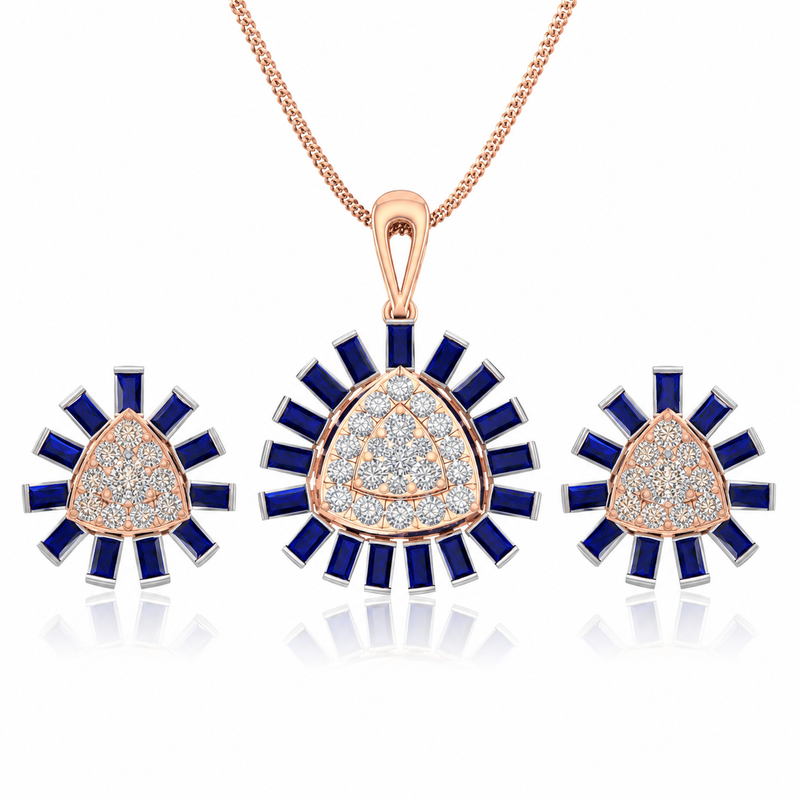 Royal Sapphire Sunburst Pendant Set