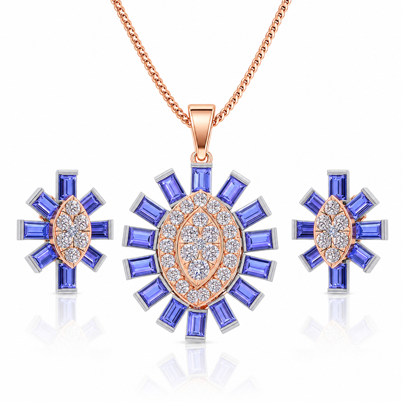 Lavender Crystal Sunburst Pendant Set