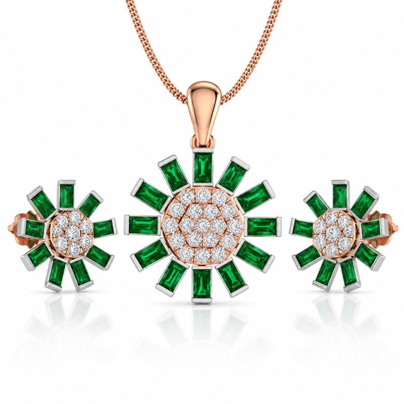 Emerald Sunburst Pendant Set
