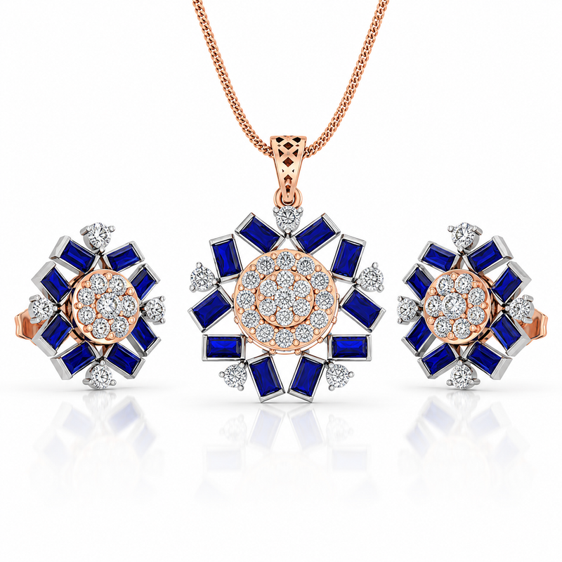 Royal Sapphire Floral Pendant Set