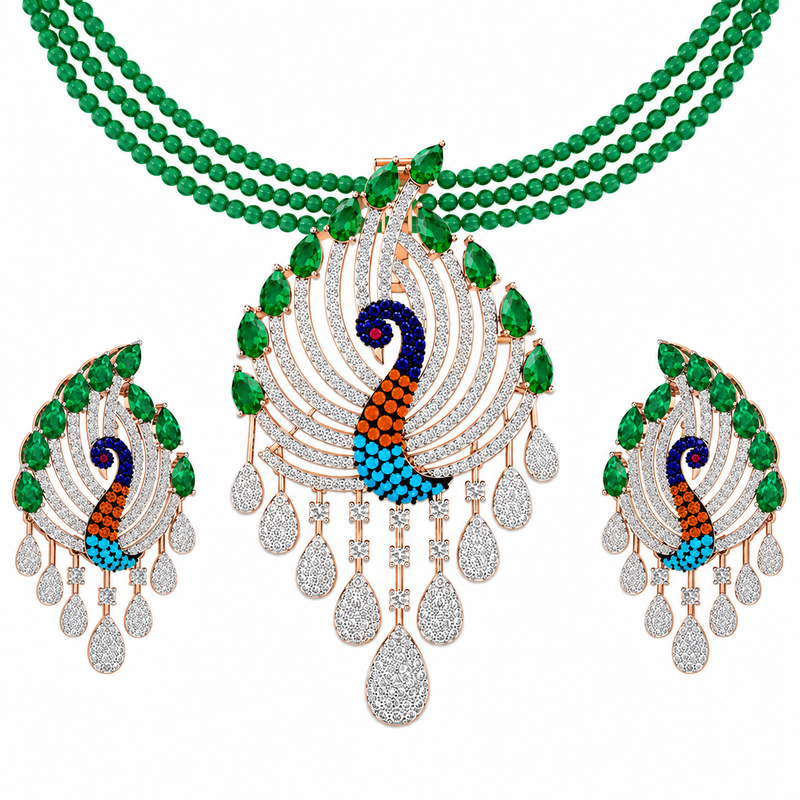 Emerald Mayura Royale Pendant Set
