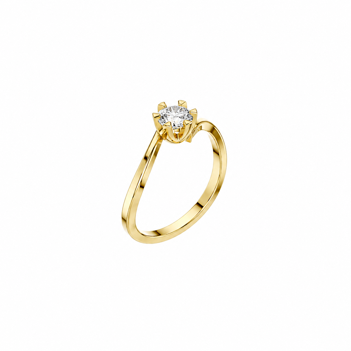 Gold ring with a diamond on a white background