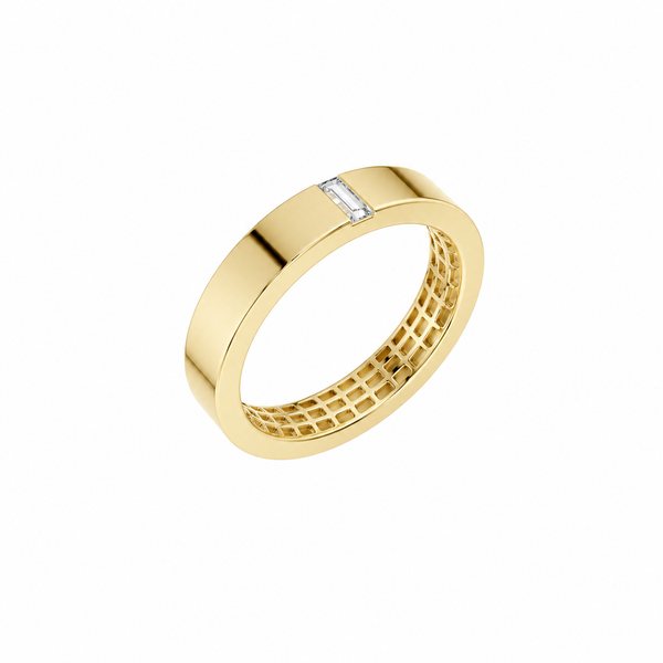 Gold ring with a diamond on a white background