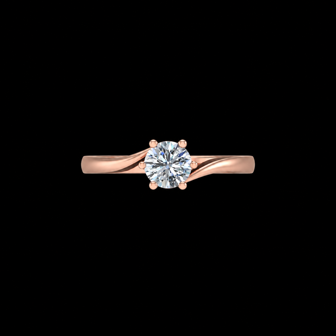 Rose gold ring with a diamond on a black background