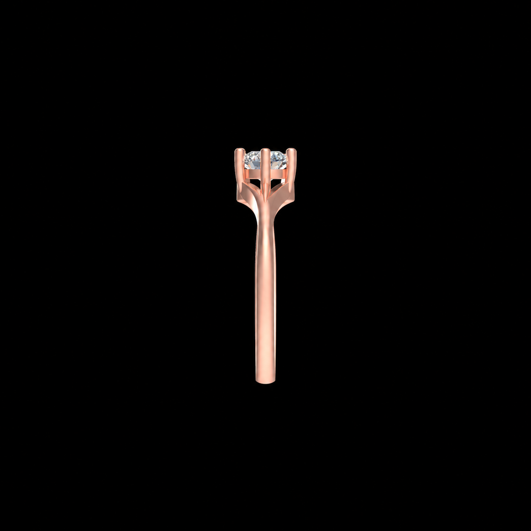 Rose gold earring with two clear gemstones on a black background