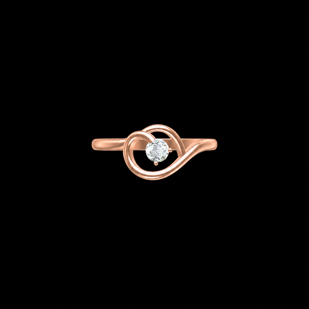 Rose gold ring with a diamond on a black background