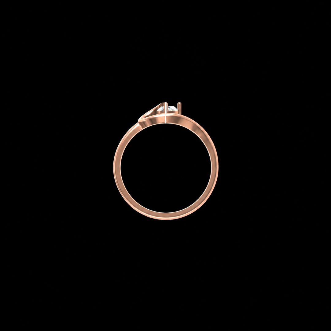 Rose gold ring with a diamond on a black background