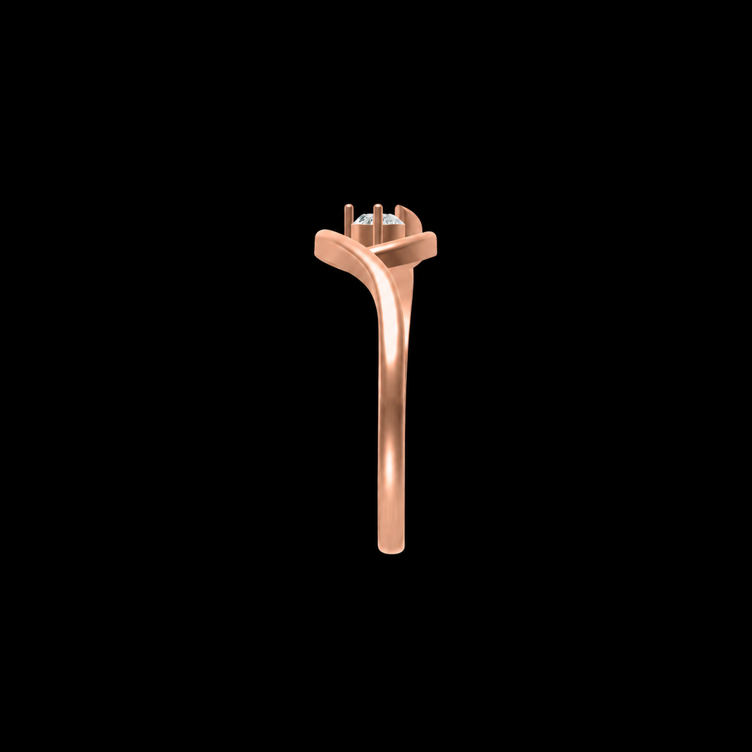 Rose gold ring with a diamond on a black background