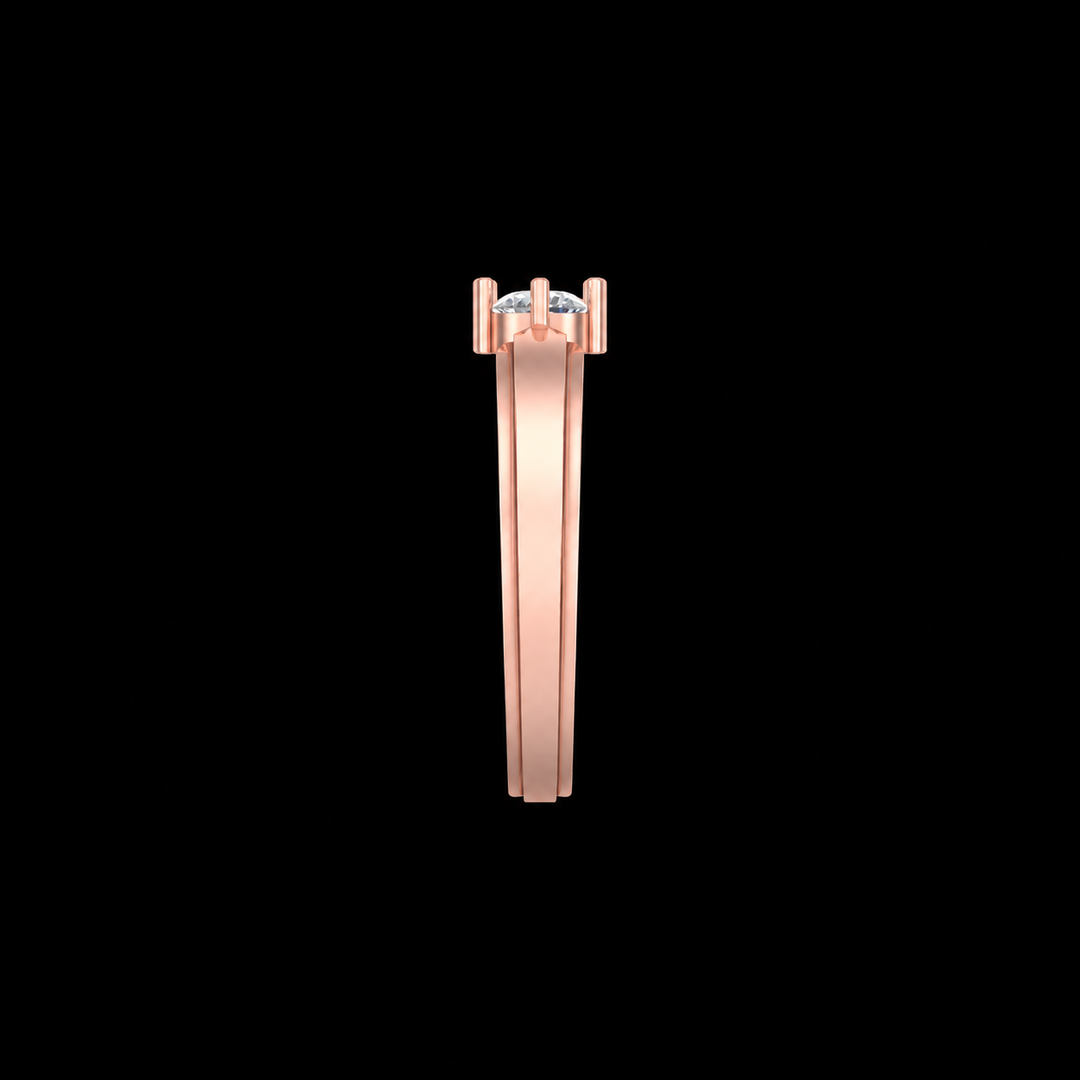 Rose gold ring with a diamond on a black background