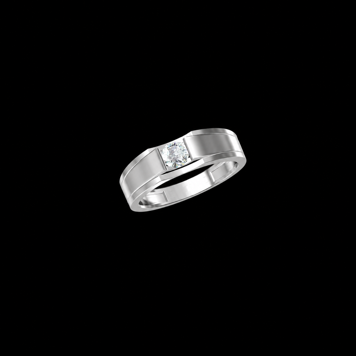 Silver ring with a black gemstone on a white background