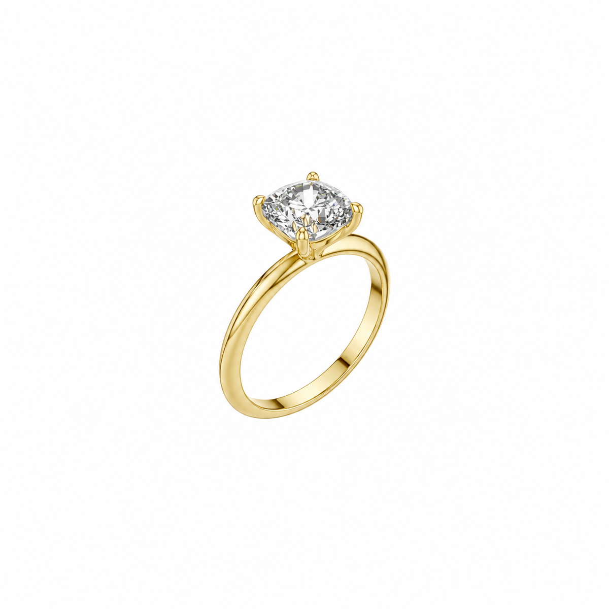 Gold ring with a diamond on a white background