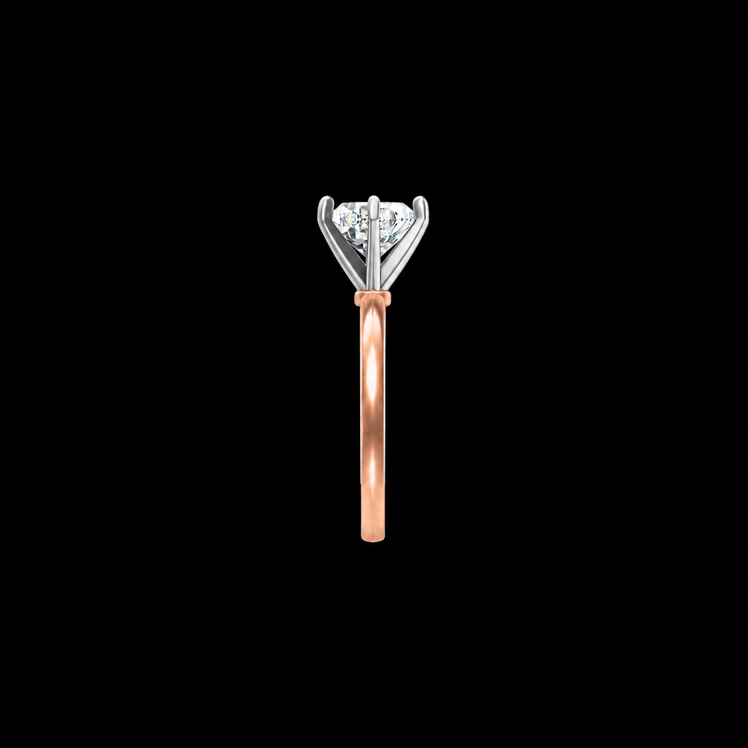 Rose gold and silver rake-like earring on a black background