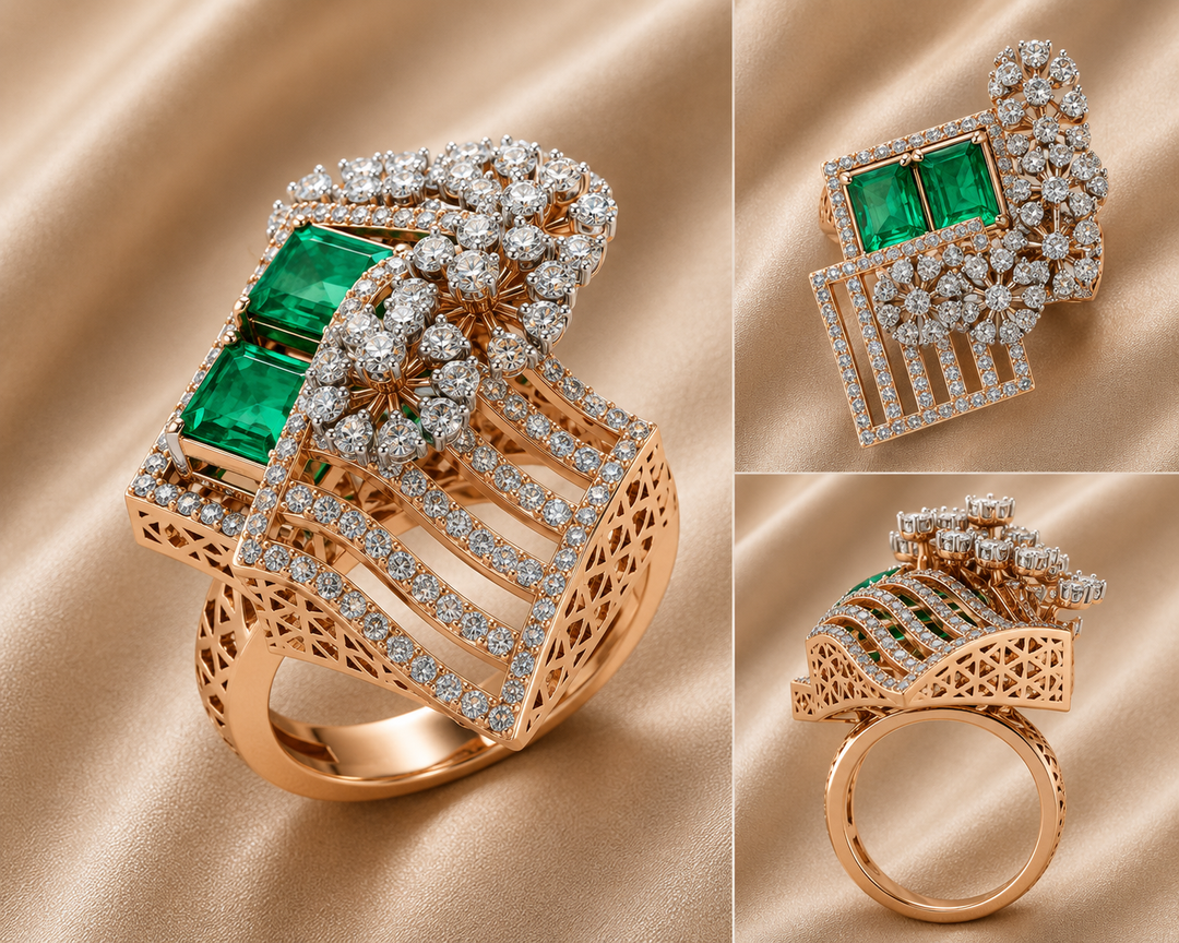 Emerald Cascade Diamond Ring