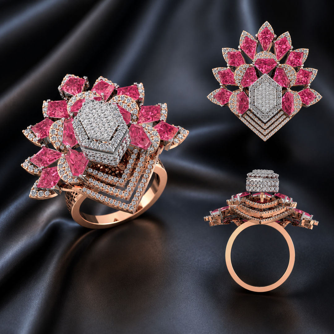 Royal Pink Lotus Diamond Ring