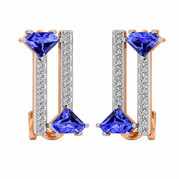 Royal Sapphire Linear Diamond Earrings