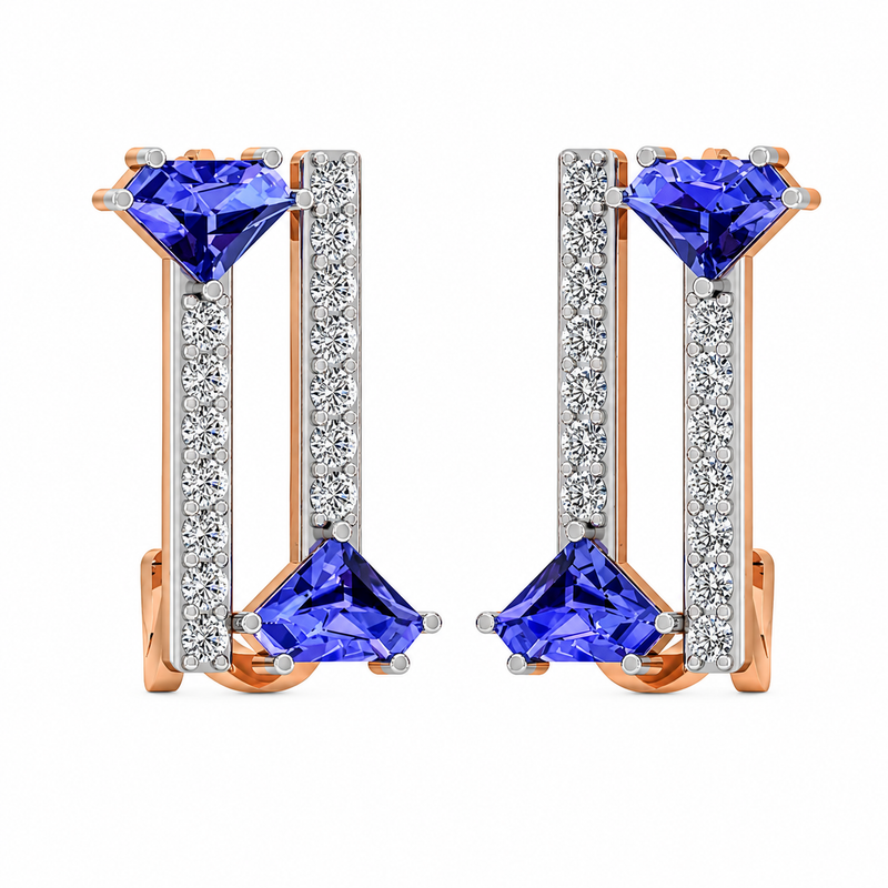 Royal Sapphire Linear Diamond Earrings