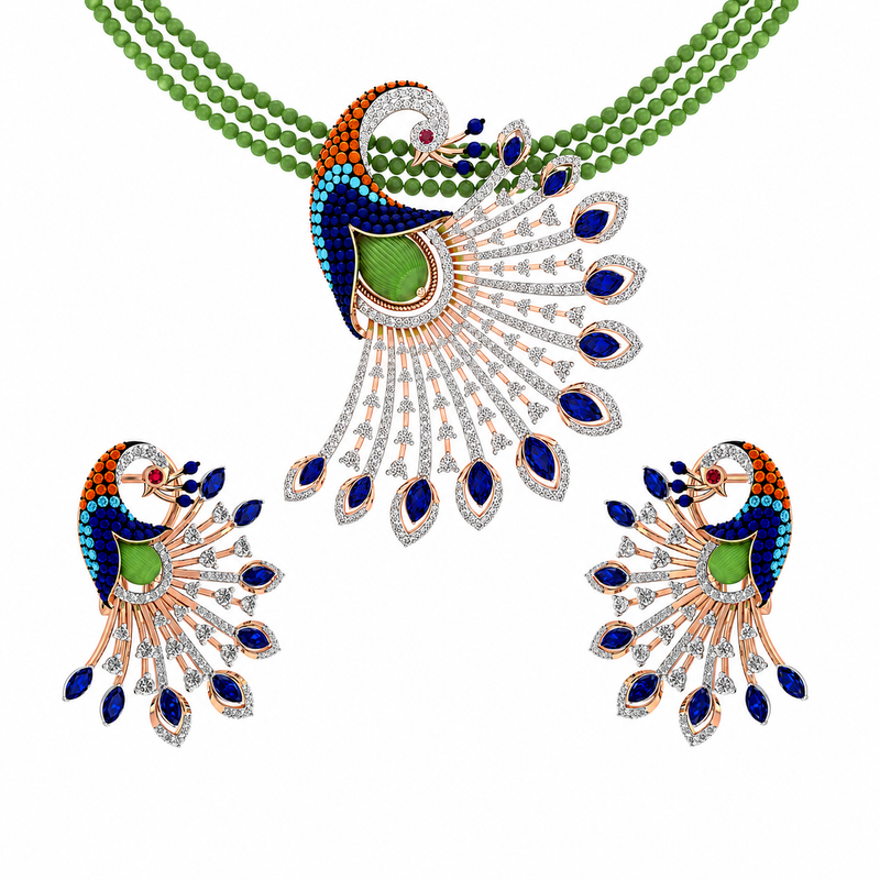Royal Mayura Emerald Pendant Set
